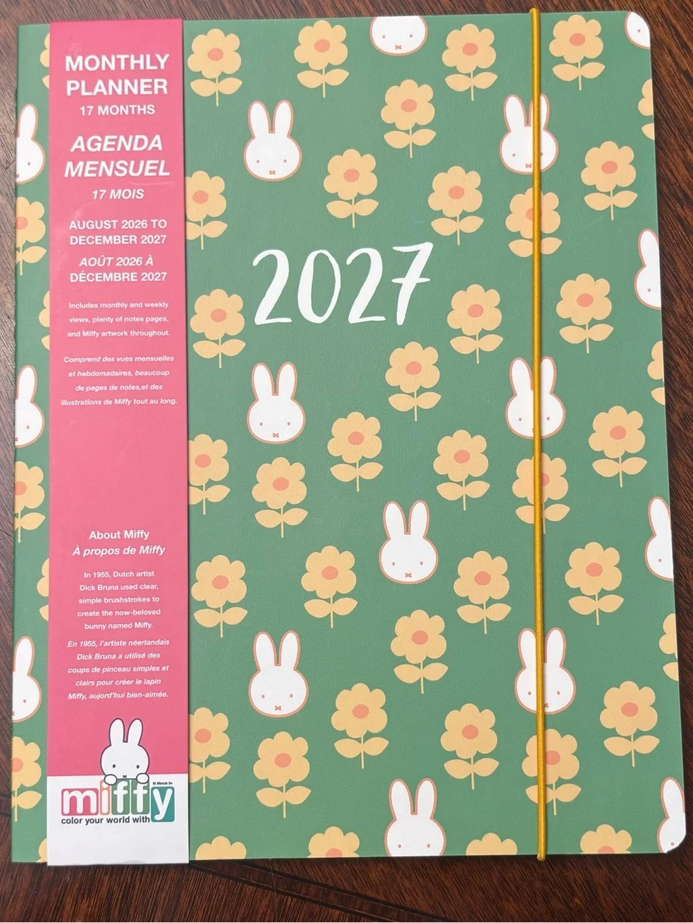 miffy 17 Month Planner — Green, Orange & Yellow Accents: Aug 2026 - Dec 2027